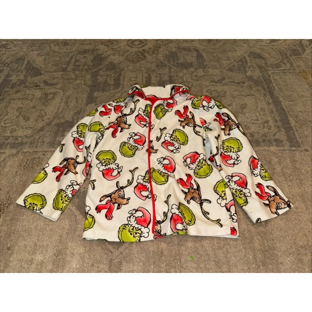 Dr Seuss The Grinch Boys 3T 3 Toddler Flannel Button Pajama Top Merry Grinchmas